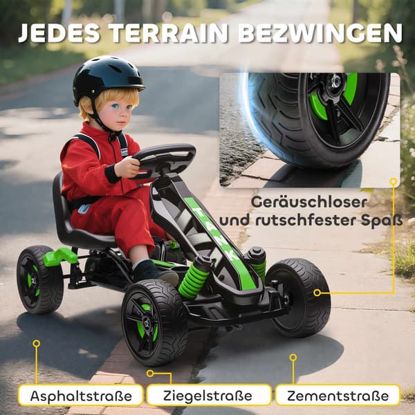 Børne-gokart med bremse, grøn, 3-6 år