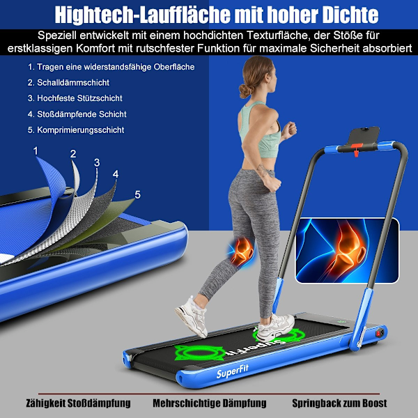 Elektrisk løbebånd 1-12 km/t LED Display Foldbar Motionscykel Fitness maskine 120 kg Navy
