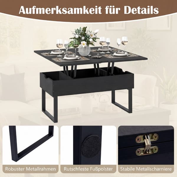 Lyftbart soffbord med dold förvaring, svart, 3-i-1-design
