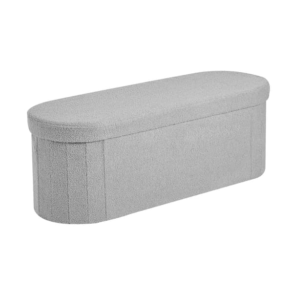 Hopfällbar oval förvaringsbänk, teddyfleece, grå