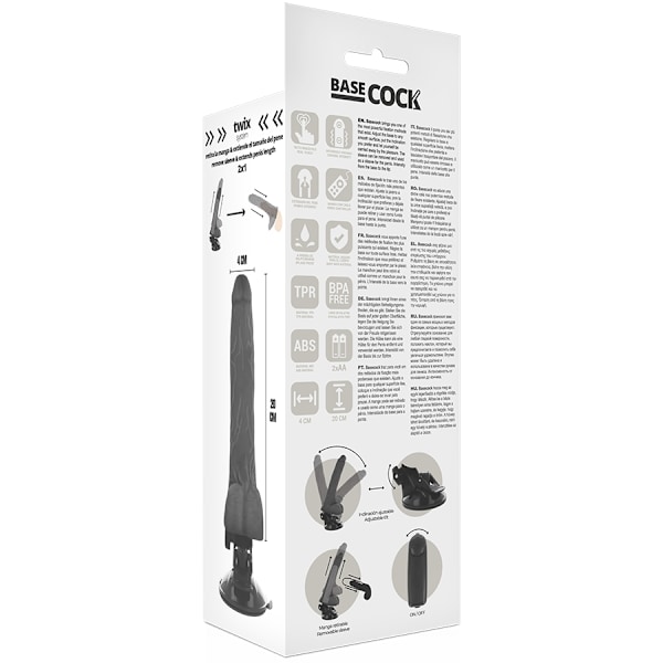Basecock - Realistisk svart fjärrkontrollvibrator med testiklar 20 Cm -O- 4 Cm