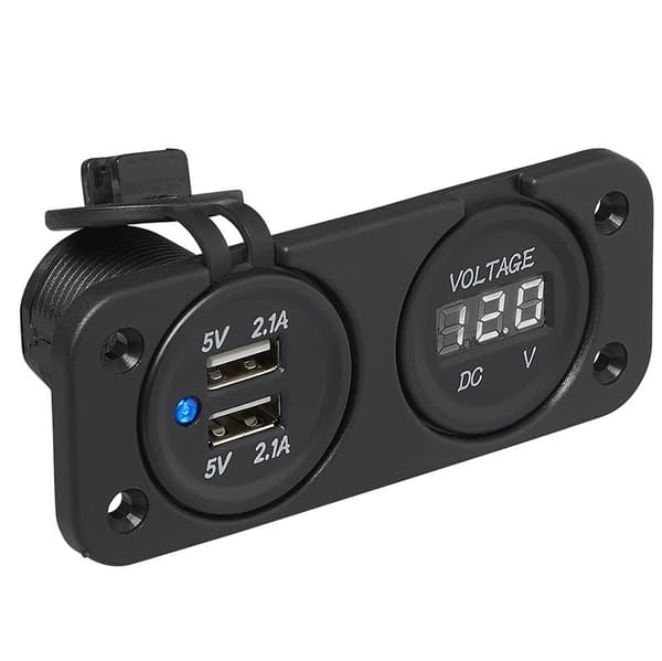 Infällt monteringssats: voltmeter 6-30V + USB-port dubbel typ A