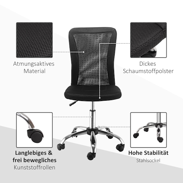 Kontorstol Ergonomisk, Højdejusterbar Skrivebordsstol, 360° Med Åndbart Ryglæn, Bæreevne Op Til 100 Kg, Sort