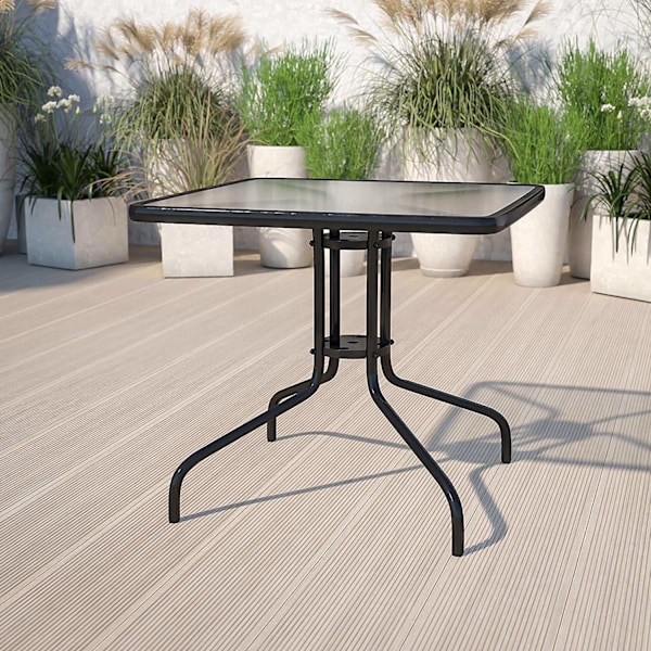 Havebord 80x80 cm, til terrasse, have, balkon, hærdet glas, paraplyhul, MultiGarden