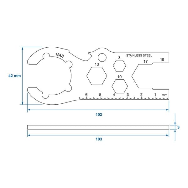 Kaasupullon avain – Multitool DE kortilla