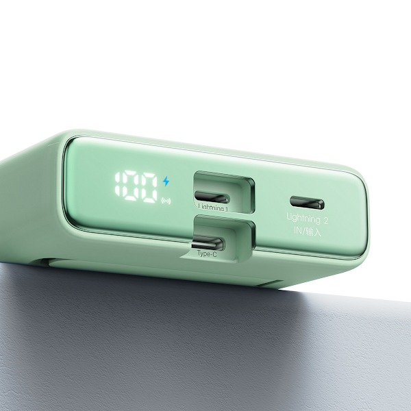 Magneettinen virtapankki 10000mAh 20W jalustalla + Lightning-kaapeli - USB-C vihreä