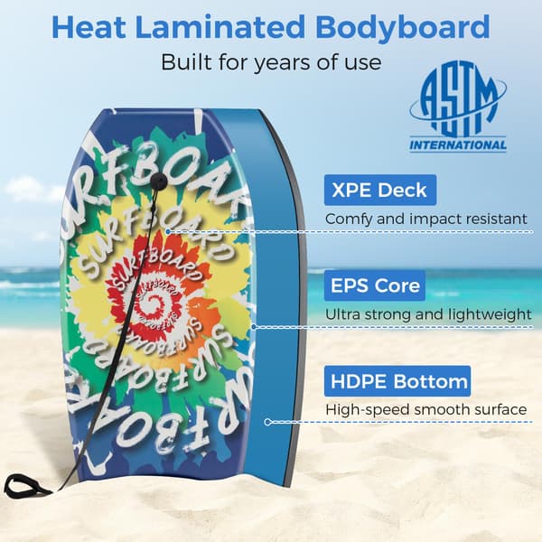 Bodyboard Boogie Board 33–41 tommer, EPS-kerne, håndledssnor