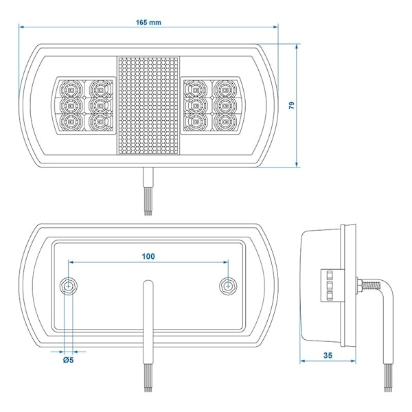 Baglygte 5 funktion 225 x 105 mm 43LED venstre