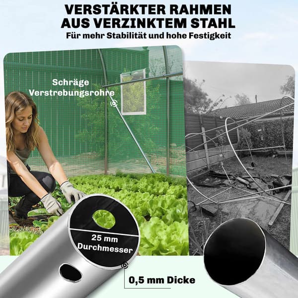 Drivhus i polytunnel, 2x3m, PE-overdækning, stålramme