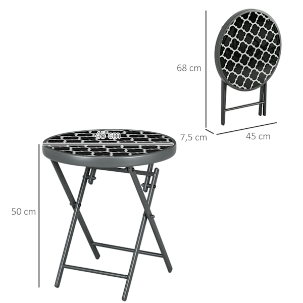 Foldebord Sidebord Glasplade Campingbord Sort 45X45X50Cm