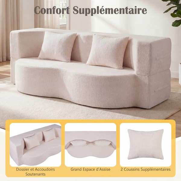 Sammenklappelig sovesofa 192,5 cm, teddyfleece, 2 hynder