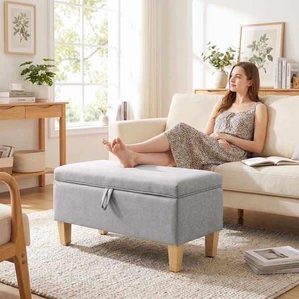 Förvaringsbänk Ottoman, Linne-Look, Ljusgrå 71cm
