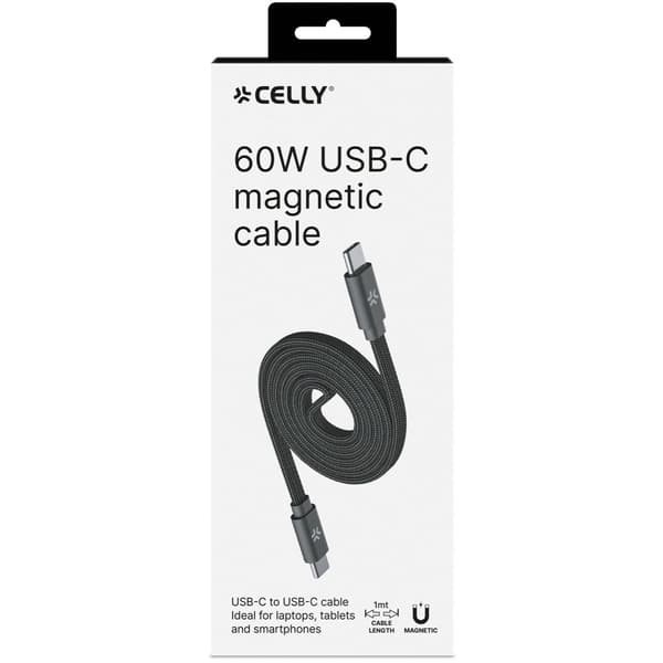 USB-C - USB-C -kaapeli 60 W, magneettinen punos, 1 m musta