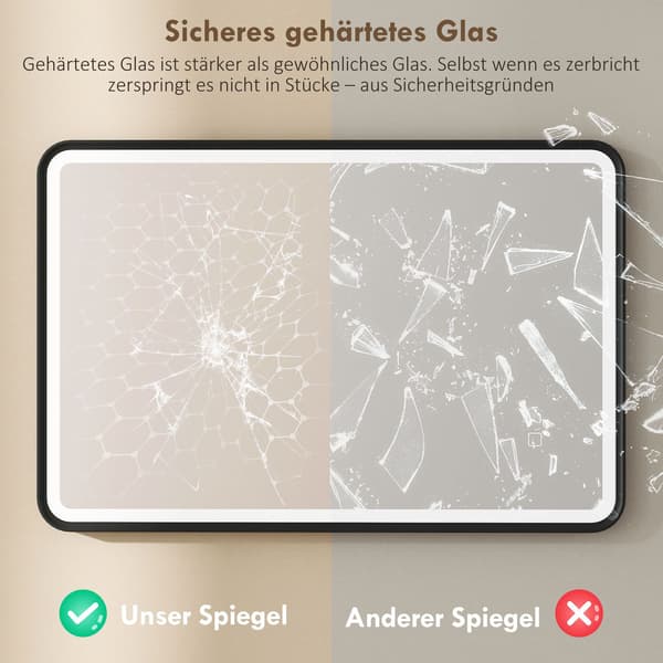 LED badeværelsesspejl, 90x60 cm, dæmpbar, 3 farver, sort