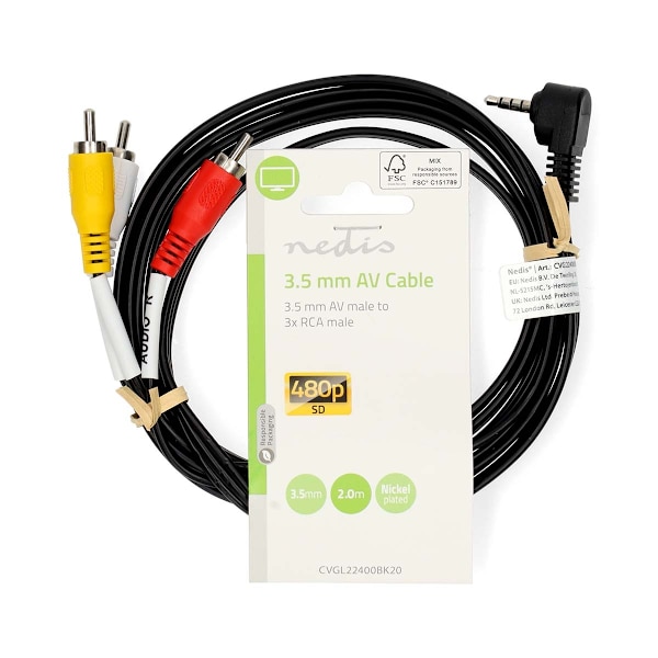 Audio Video-kabel | 3.5 mm Hane | 3x RCA Hane | Nickelplaterad | 2.00 m | Rund | PVC | Svart