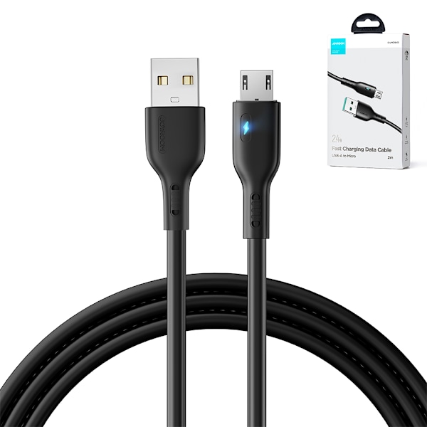 USB-kabel - microUSB 2.4A med LED-diod 2m svart