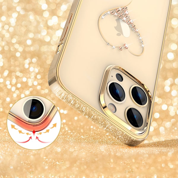 iPhone 14 Plus cover dekoreret med Wish Series krystaller, guld