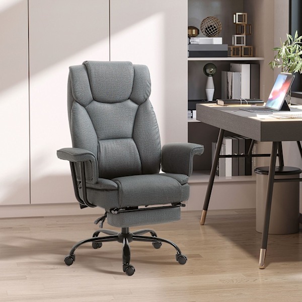 Kontorstol Ergonomisk Lederstol 360° Drejelig Computerstol Højdejusterbar Med Nakkestøtte, Polstrede Armlæn Og Fodstøtte