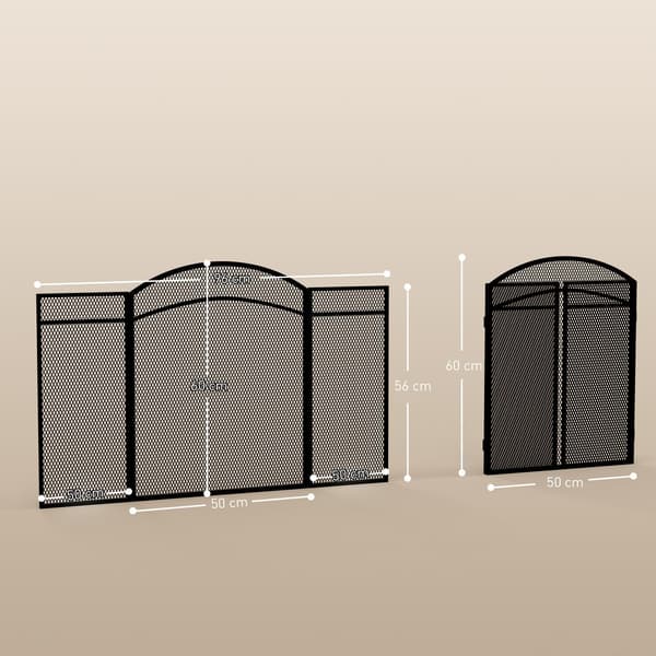 Gnistskærm til pejse, elegant gnistfanger, foldbar, belagt, sort, 96 x 60 cm