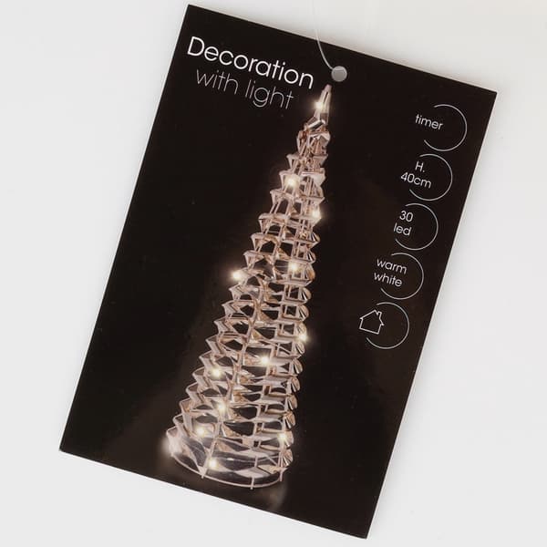 Guldfärgad LED-julgran med kon, 40 cm, timerfunktion