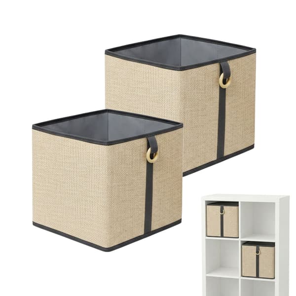 Set med förvaringskorgar i bambu, tygfoder, fällbara