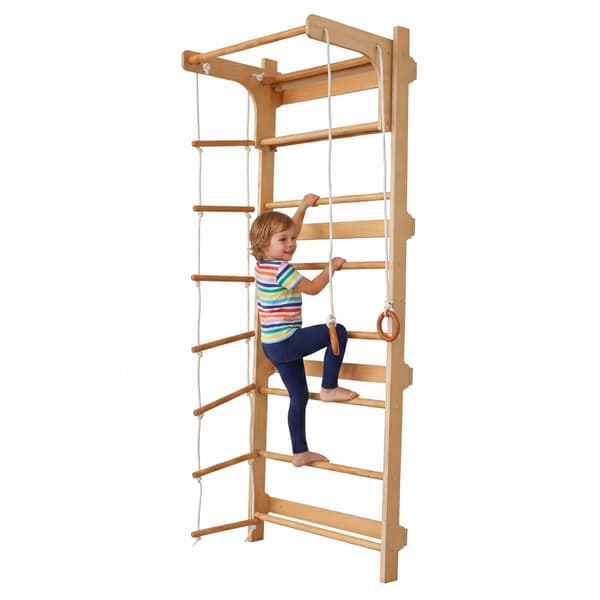 Barnvägg med pull-up-stång, naturträ