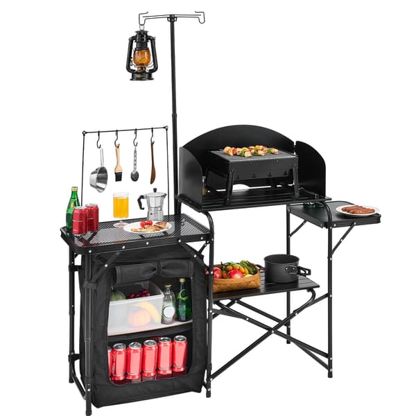 Campingköksbord med vindskydd, förvaring, bärväska