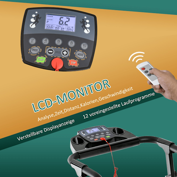 Løbebånd Sammenfoldelig Elektrisk 500W 0,8-10Km/T Lcd Display Mobiltelefon Holder Sort 123X62X117Cm