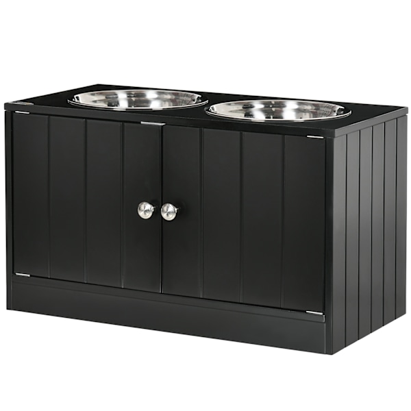 Hundeskåle, forhøjet foderstation med 2 skåle i rustfrit stål, stativ til hundeskåle med 44L lagerplads, magnetiske døre, madskål, vandskål til store