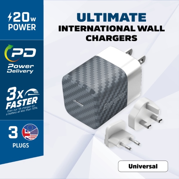 Energizer Ultimate - Multiplug EU / UK / US GaN 20W PD netoplade