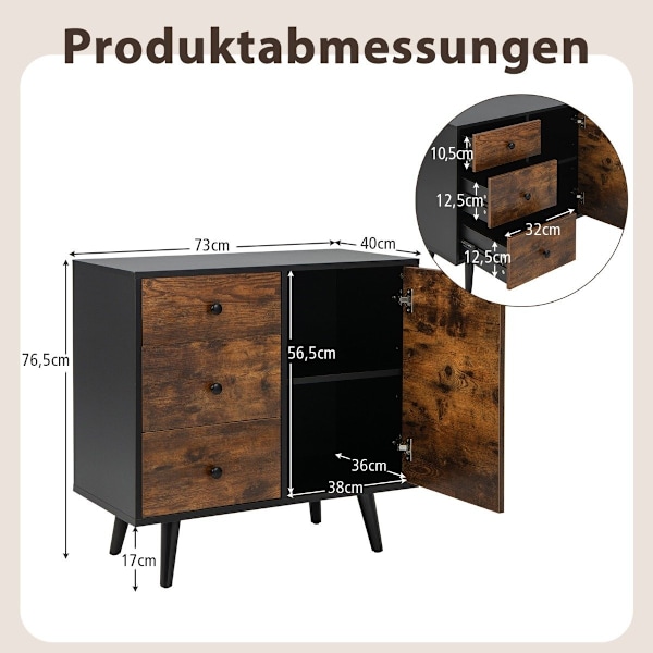 Lipasto ovella & 3 laatikkoa ja säädettävä hylly ja kaatumaton senkki 73 x 40 x 76,5 cm