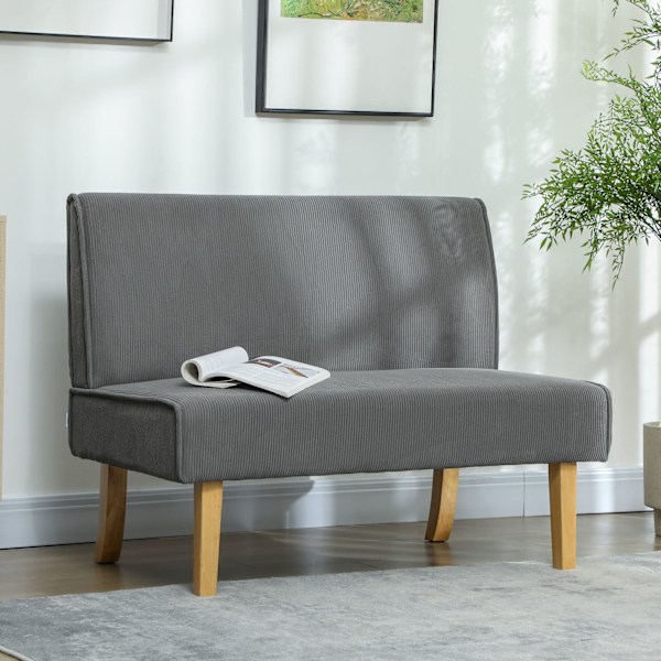 2-personers sofa, sofa i fløjlsmønster, træben, polstret sofa, dobbeltsofa til soveværelse, stue, 110 x 62 x 85 cm, grå