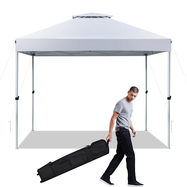 Pop-up katos teltta ulkojuhla teltta säädettävä korkeus 305 x 305 cm hopea valkoinen