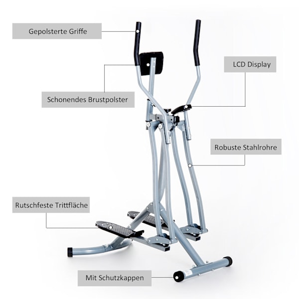 Cross Trainer Ellipsetræner Ergometer Motionscykel Med Lcd Display, Stål, Sølv, 96X60X152Cm