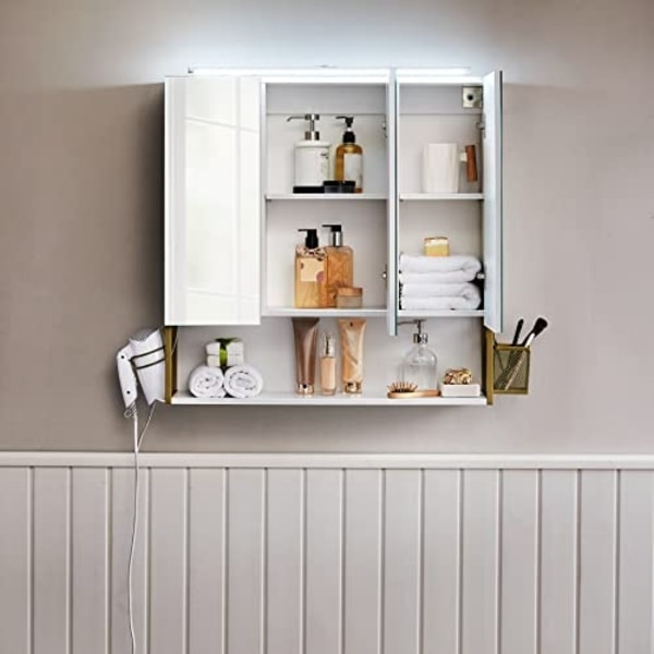 Ylellinen White & Gold -kylpyhuonekaappi LED-valolla
