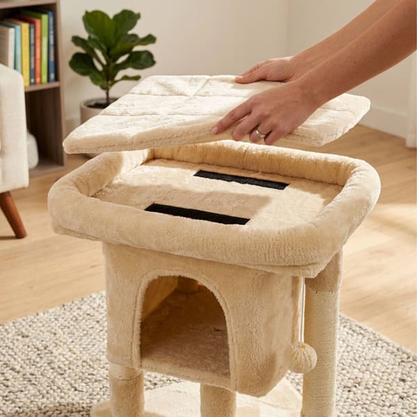 Kradsetræ med hule og platform, beige, 60 cm