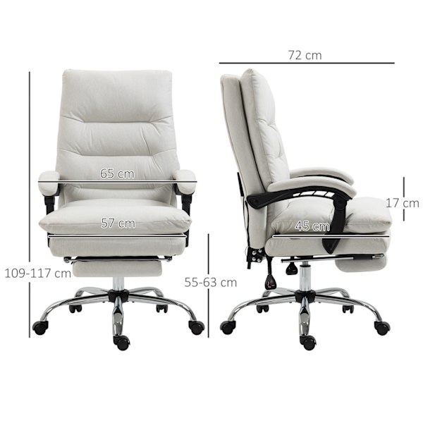Kontorstol med massagefunktion, med 135° vippelig ryglæn, højdejusterbar, belastning 120 kg kunstlæder 65x72x109-117cm cremehvid