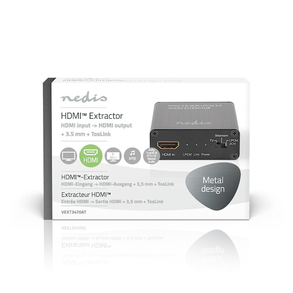 HDMI ™ Extractor | HDMI™ Input | HDMI™ Output / TosLink Hun / 1x 3.5 mm | Maksimal opløsning: 4K@60Hz | 18 Gbps | Metal | Antracit | Gaveæske