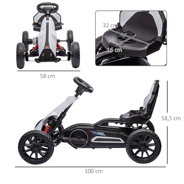 El-gokart för barn 12 V 3-5 km/h driftkart med 2-vägs justerbart läge, säkerhetsbälte, ratt, gokart barnfordon för 3-8 år gamla barn, vit |