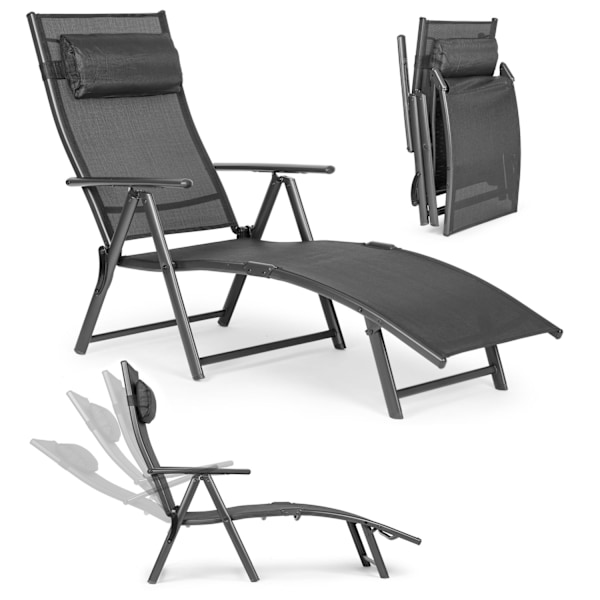 Hopfällbar strandstol, justerbart ryggstöd, stålram, grå, MultiGarden