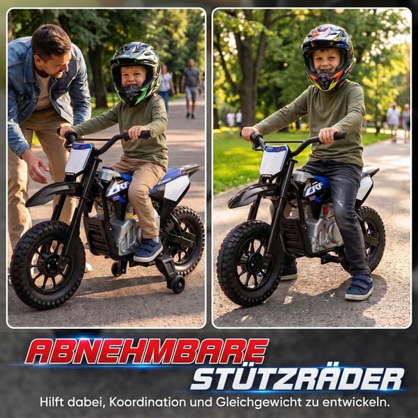 Elektrisk børnemotorcykel, 12V, sort og blå, 3-6 km/t