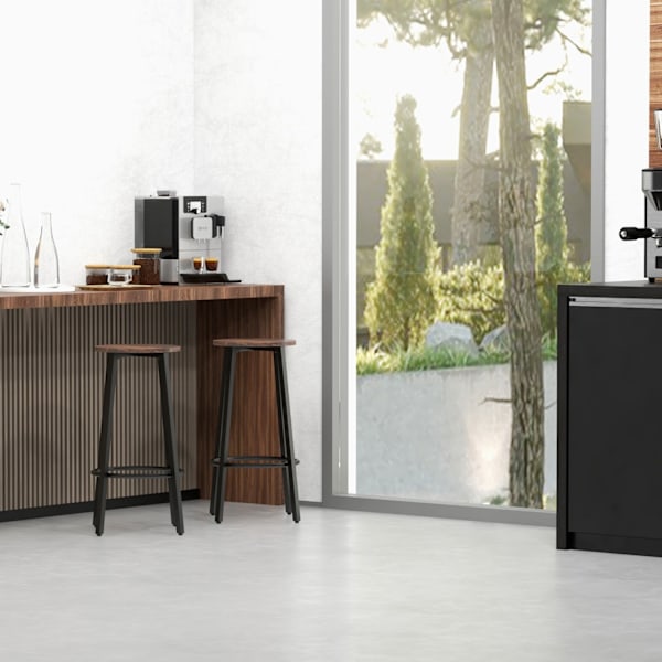Barstole, Sæt Med 2 Barstole Med Fodstøtte, Bordstol Med Stålramme, Industrielt Design Bordstol, Køkkenstol, Rustik Brun