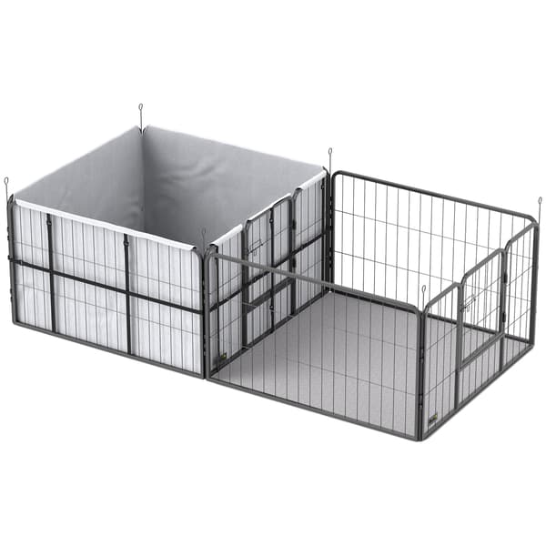 Hundehvalpekasse, 7 paneler, stålramme, oxfordstof