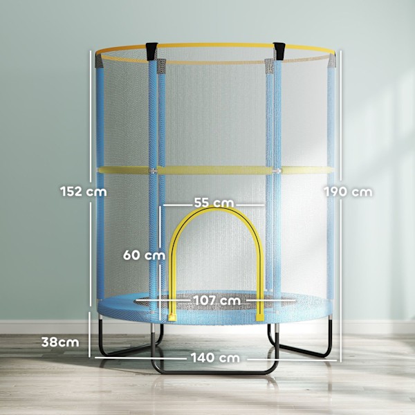 Lasten trampoliini Ø140 cm, sisätrampoliini turvaverkolla, kumiköydellä, reunasuojus, lasten trampoliini ovella vetoketjulla 3-6 vuotiaille lapsille t