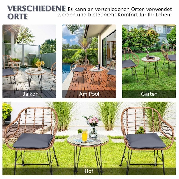 Wicker möbelset 3-delat modernt bistroset för terrassen