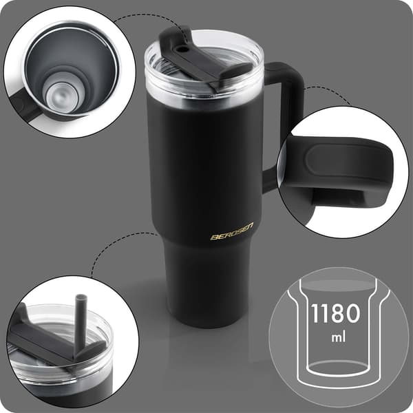 Vakuumisolerad mugg med sugrör, 1180 ml, rostfritt stål