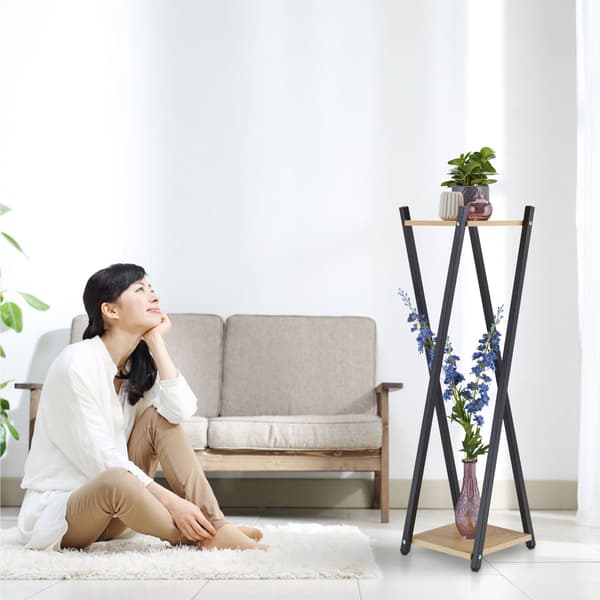 Hög blommig piedestal med 2 hyllplan