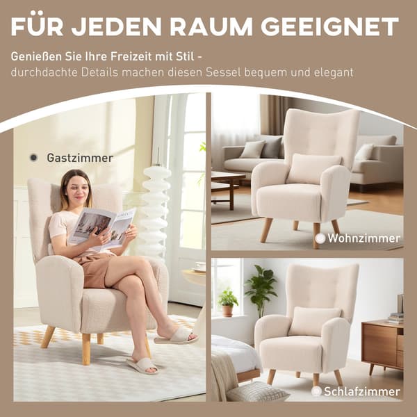 Accentstol, plyspolstring, skumhynde, beige
