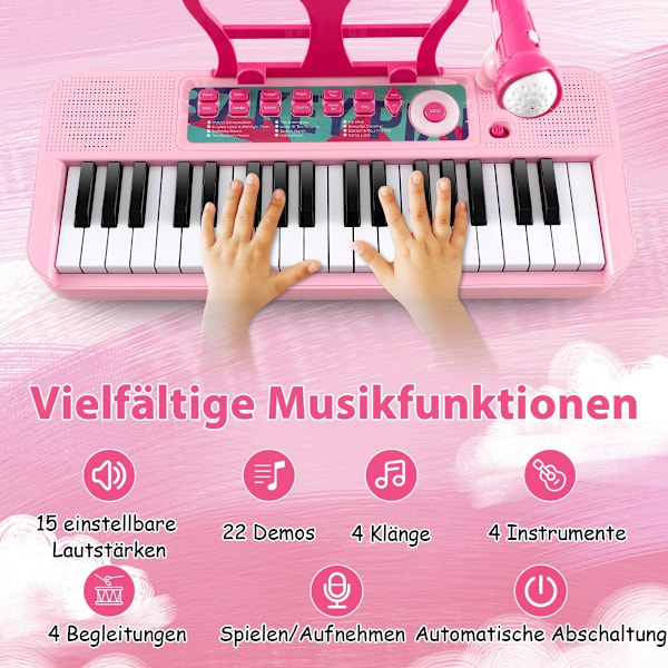37 tangenter barnklaviatur barnpiano elektronisk med pallmikrofon & notställ rosa