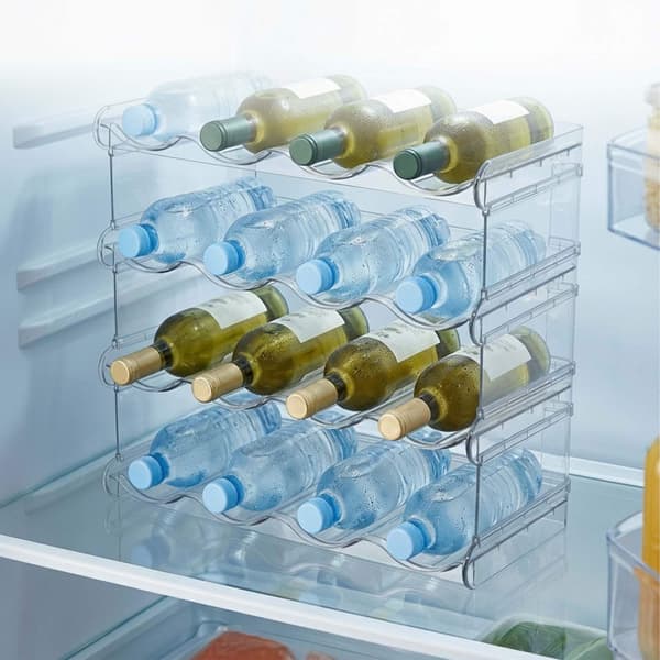 Stapelbart flaskställ – 16 flaskor, 4 nivåer, transparent